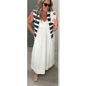 A New Day White Textured Smocked Midi Sundress Casual Beach Vacation M